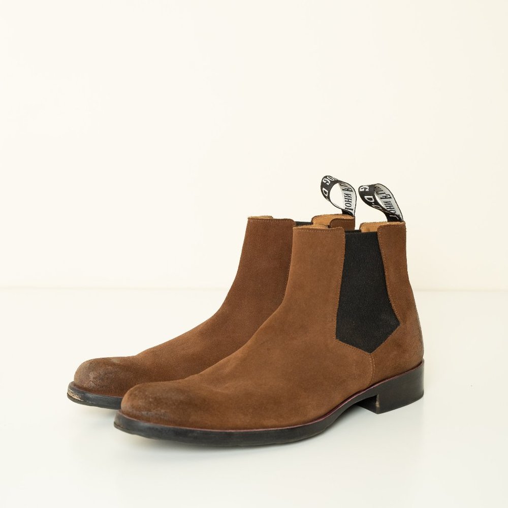 John Fluevog Leather Chelsea Boot Suede Brown Twin Turbine 1224 Start St. - Picture 4 of 16